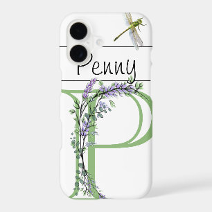 Alphabet letter P, watercolor Lavender Dragonfly iPhone 17 Case