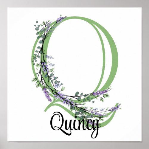 Alphabet letter Q Lavender Eucalyptus nursery  Poster