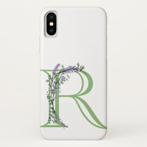 Alphabet letter R watercolor Lavender Eucalyptus iPhone X Case