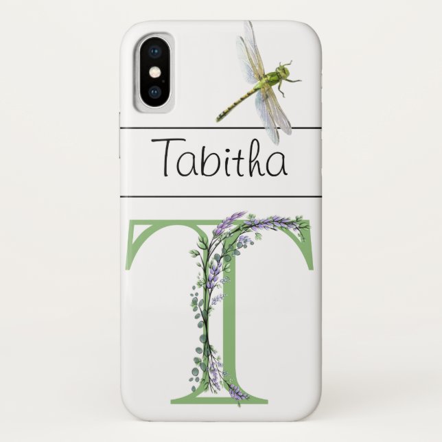 Alphabet letter T Lavender Eucalyptus Dragonfly Case-Mate iPhone Case (Back)