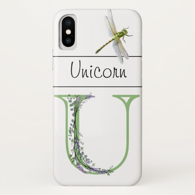 Alphabet letter U Lavender Eucalyptus Dragonfly Case-Mate iPhone Case (Back)
