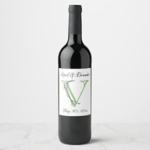 Alphabet letter V watercolor Lavender Eucalyptus Wine Label