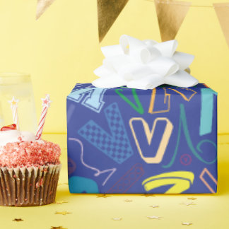 Alphabet Letter V Wrapping Paper - Blue