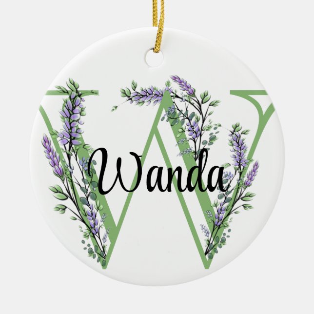 Alphabet letter W, watercolor Lavender botanical Ceramic Ornament (Front)