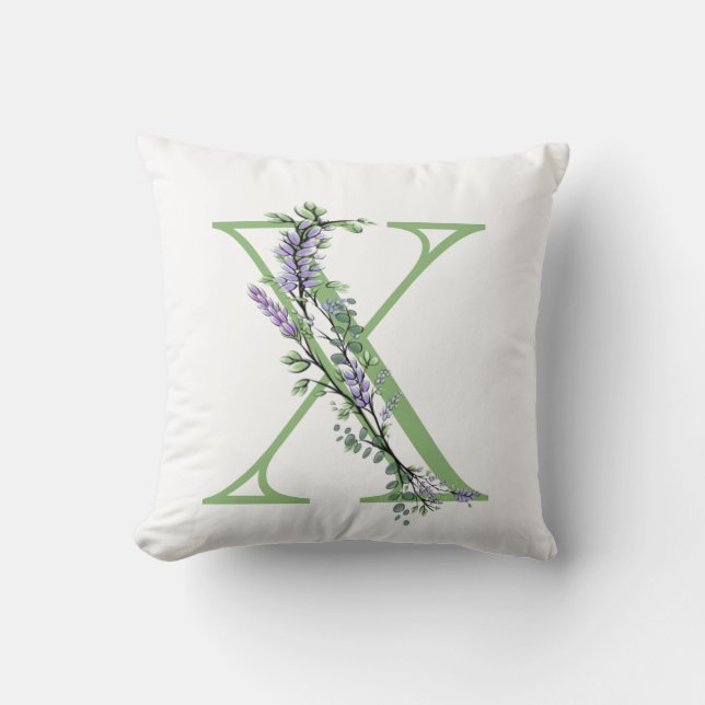 Alphabet letter X watercolor Lavender Eucalyptus Throw Pillow (Front)