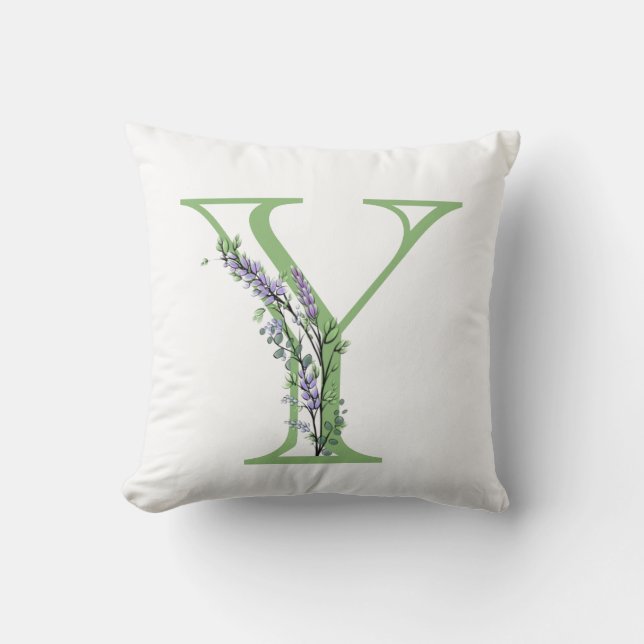 Alphabet letter Y Lavender Eucalyptus Throw Pillow (Front)