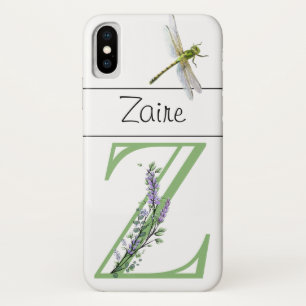 Alphabet letter  Z Lavender Eucalyptus Dragonfly iPhone X Case