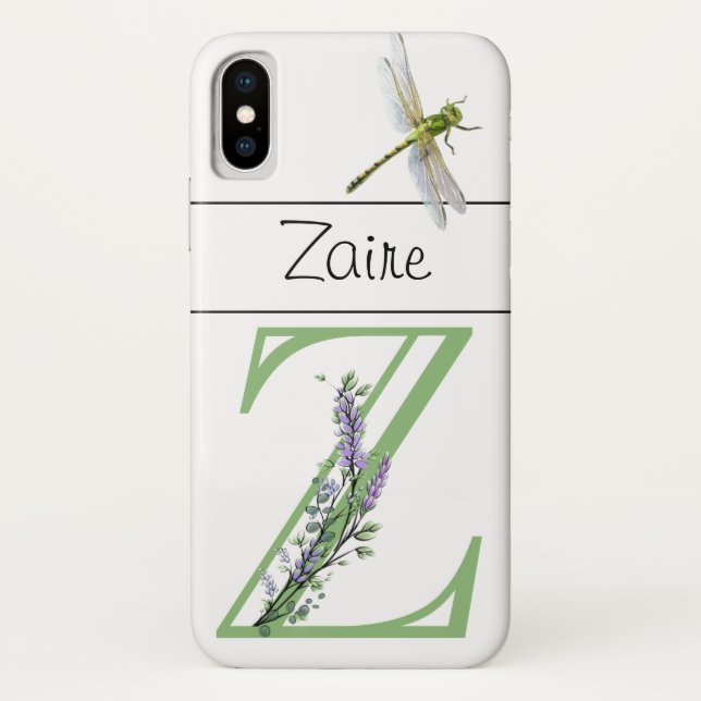 Alphabet letter  Z Lavender Eucalyptus Dragonfly Case-Mate iPhone Case (Back)