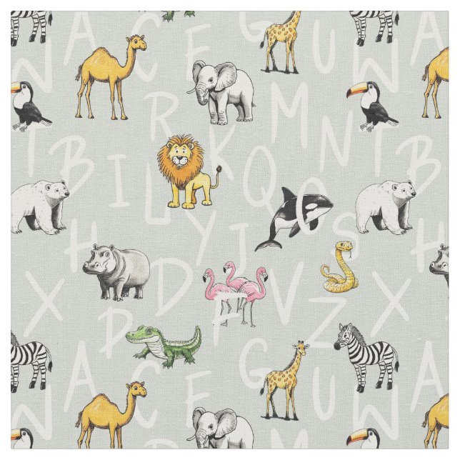 Alphabet letters abc baby animals nursery learning fabric (Close Up)