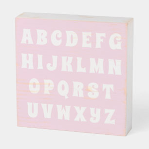 Alphabet Letters Abc pink white nursery kids room Wooden Box Sign