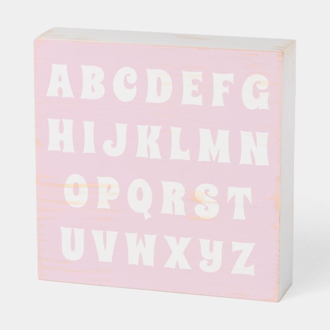 Alphabet Letters Abc pink white nursery kids room Wooden Box Sign (Angled Horizontal)