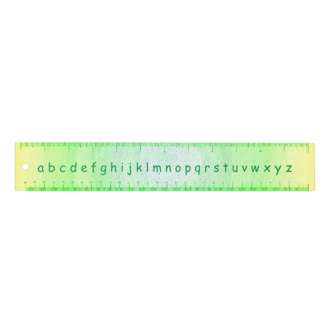 Alphabet Letters on Green Yellow Blends 12 Inch Ruler (Front)