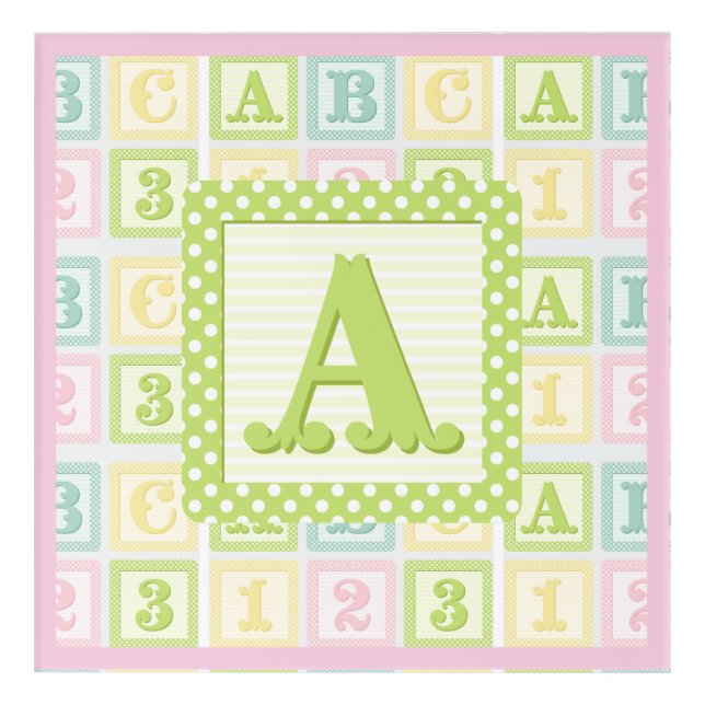 Alphabet Letters Pastel Girl Pink Nursery Acrylic Print (Front)