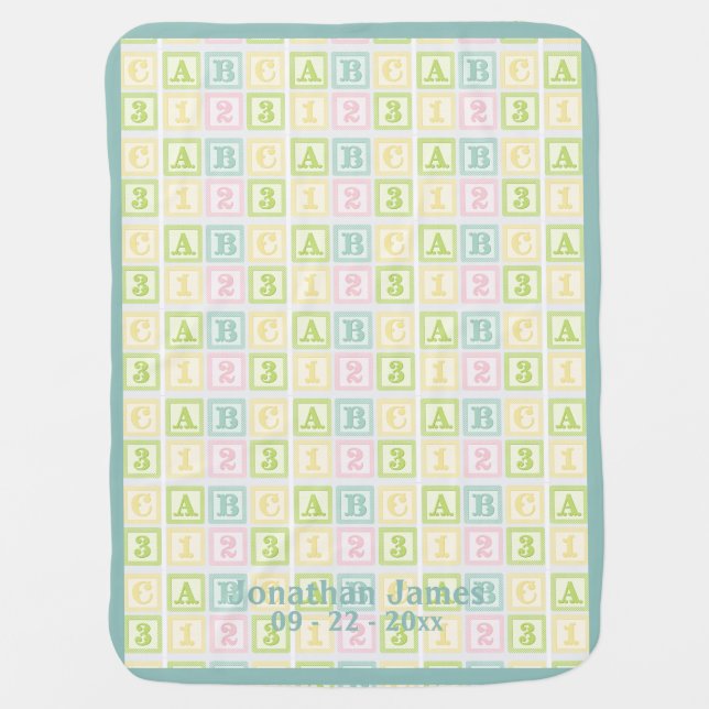 Alphabet Letters Personalized Name Gender Neutral Baby Blanket (Front)
