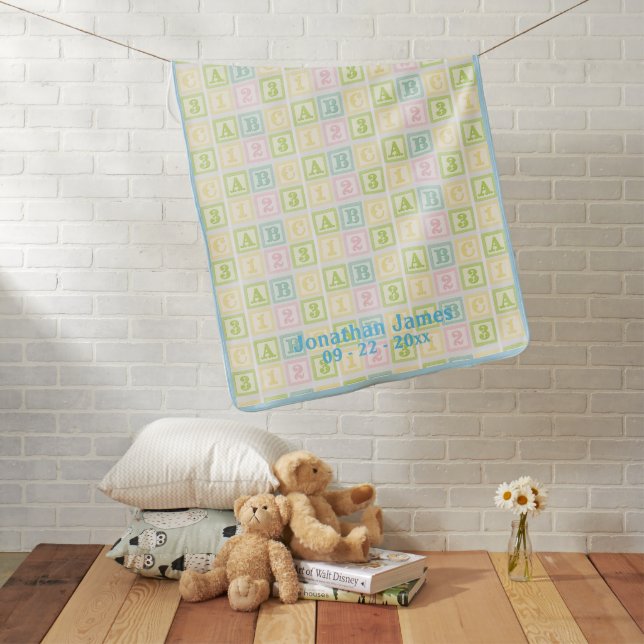 Alphabet Letters Personalized Name Year Baby Boy Blanket (In Situ)