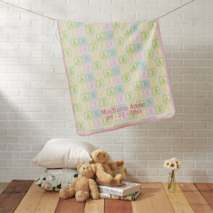 Alphabet Letters Personalized Name Year Baby Girl Blanket