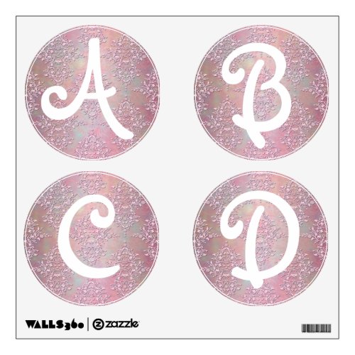 Alphabet Letters Pinnk Damask Girly A, B, C, D Wall Decal