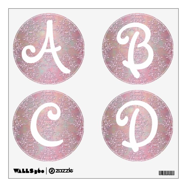 Alphabet Letters Pinnk Damask Girly A, B, C, D Wall Decal (Front)