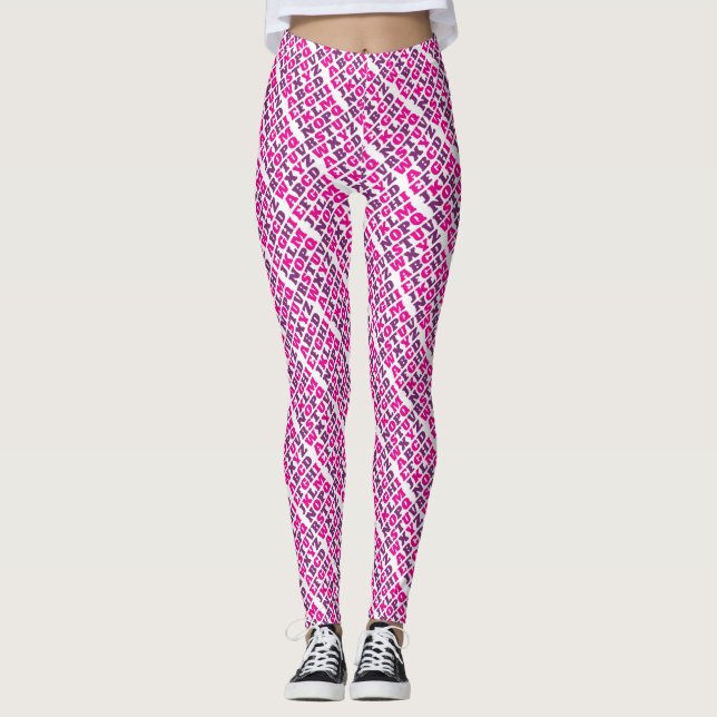 Alphabet letters purple pink pattern leggings (Front)