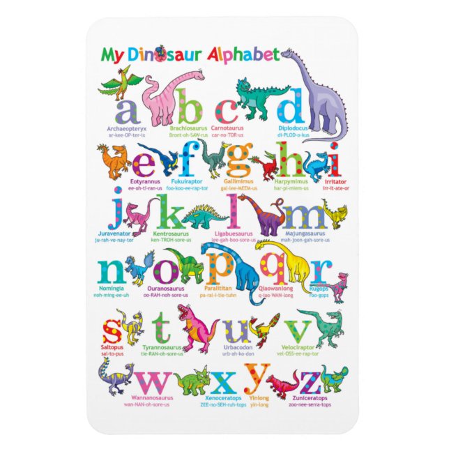 Alphabet list of Dinosaurs  Magnet (Vertical)