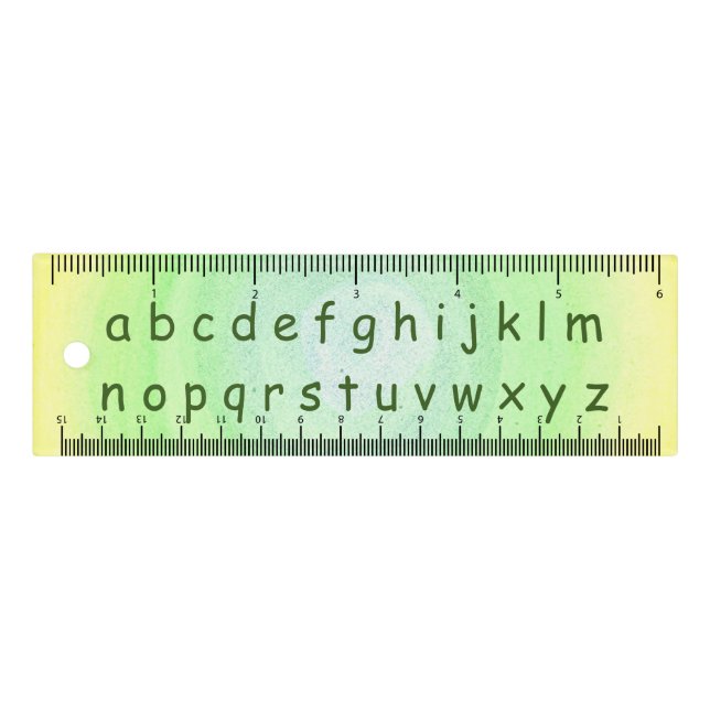 Alphabet lower case letters on green yellow blends ruler (Front)