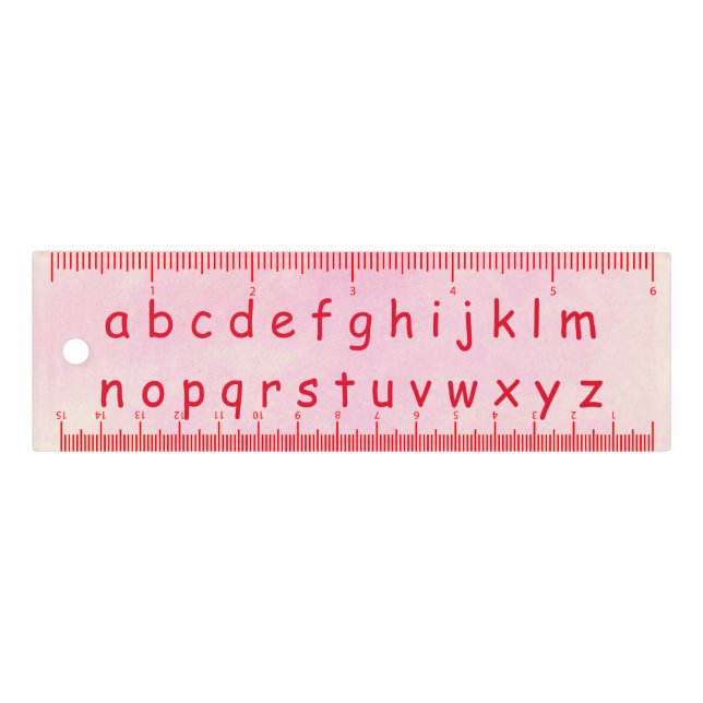 Alphabet Lower Case Letters on Pink Blends Rulers (Front)