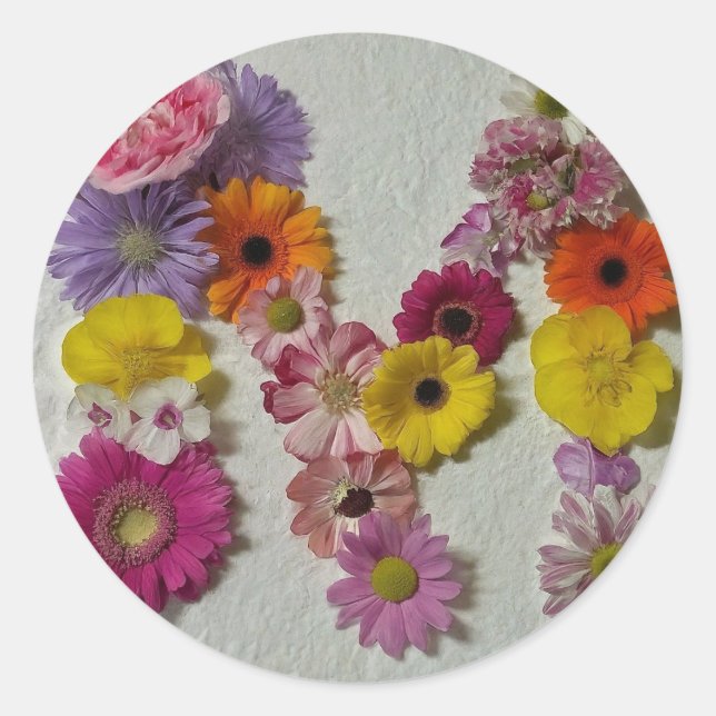 Alphabet M in Flowers Classic Round Sticker (Front)