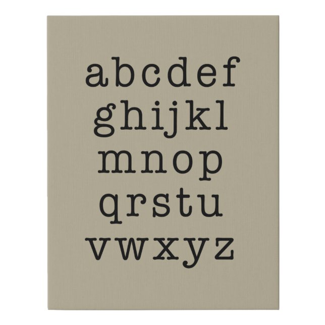 Alphabet Minimalist Typewriter Typography | Beige Faux Canvas Print (Front)