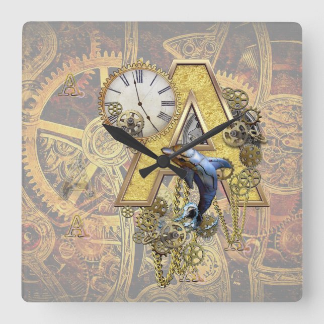 Alphabet, Monogram A Square Wall Clock (Front)