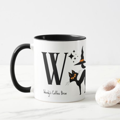 Alphabet Monogram Witch Cat Mug