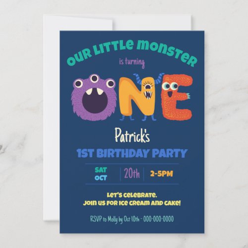 Alphabet Monsters 1st Birthday Our Little Monster  Invitation