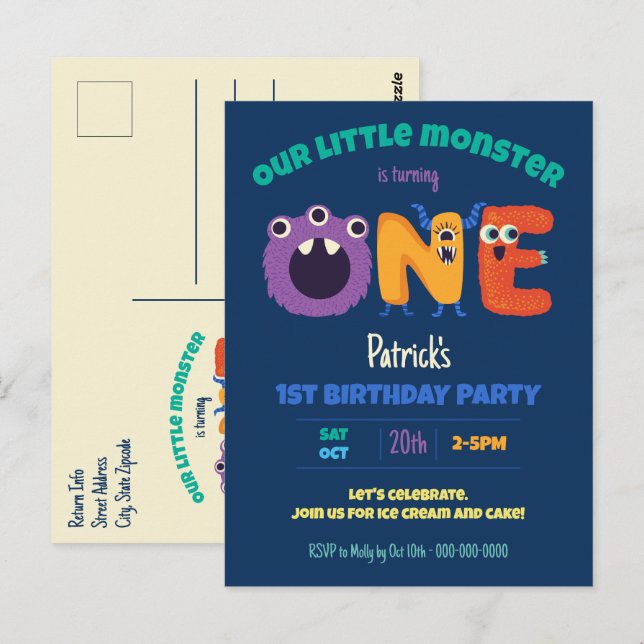 Alphabet Monsters 1st Birthday Our Little Monster  Postcard (Front/Back)