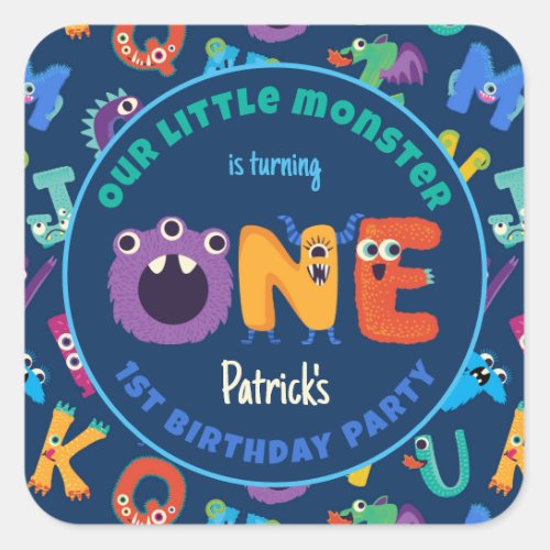 Alphabet Monsters 1st Birthday Our Little Monster Square Sticker