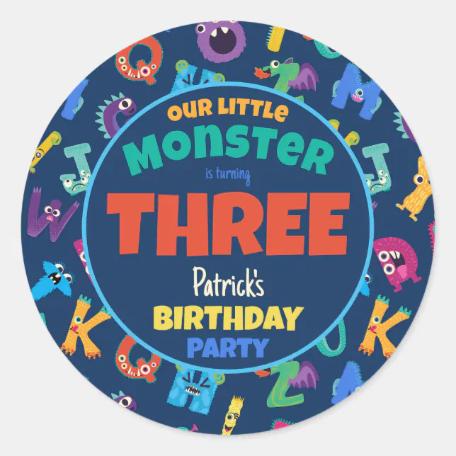 Alphabet Monsters Birthday Little Monster Add Age Classic Round Sticker ...