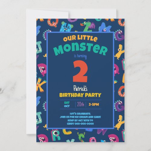 Alphabet Monsters Birthday Little Monster Add Age Invitation
