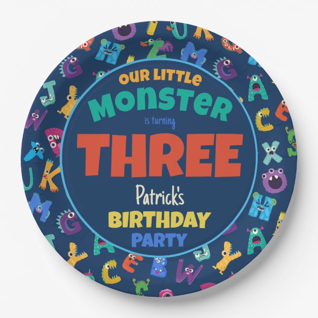 Alphabet Monsters Birthday Little Monster Add Age Paper Plates (Front)