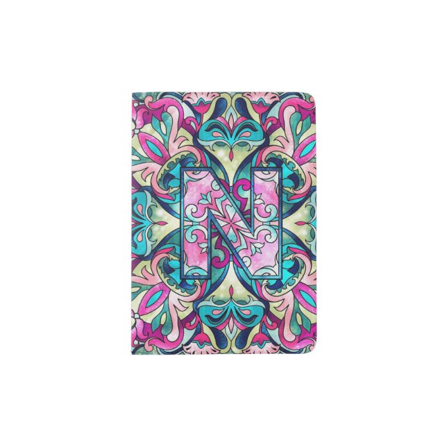 Alphabet N mandala Passport Holder (Front)