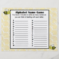 Alphabet Name Game and Baby Shower Bingo Game Flyer