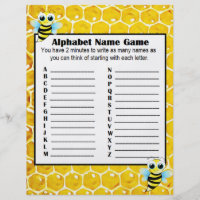 Alphabet Name Game and Baby Shower Bingo Game Flyer