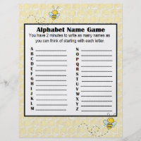 Alphabet Name Game and Baby Shower Bingo Game Flyer