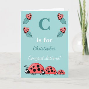 Alphabet name new baby cute ladybirds green card