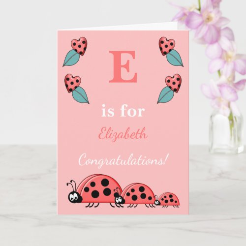 Alphabet name new baby cute ladybirds pink card