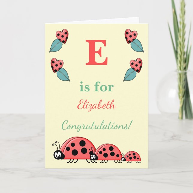 Alphabet name new baby cute ladybirds yellow card (Front)