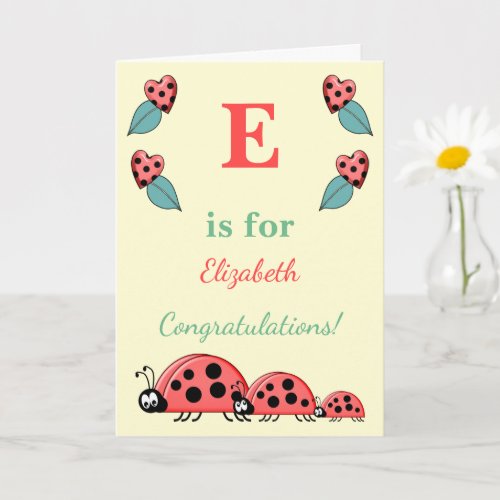 Alphabet name new baby cute ladybirds yellow card