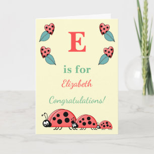 Alphabet name new baby cute ladybirds yellow card
