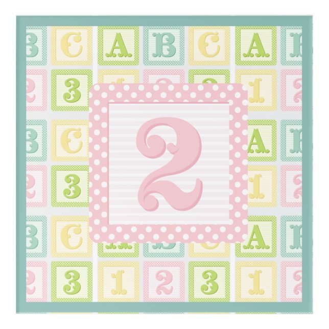 Alphabet Numbers Pastel Boy Girl Nursery Acrylic Print (Front)