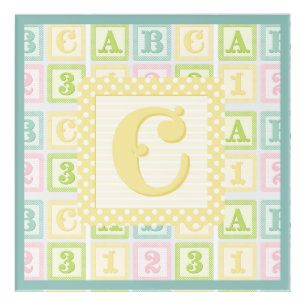 Alphabet Numbers Pastel Boy Girl Nursery Green Acrylic Print
