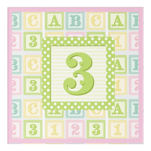 Alphabet Numbers Pastel Girl Pink Nursery Acrylic Print (Front)