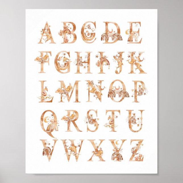 Alphabet Nursery Decor Watercolor ABC Chart  (Front)