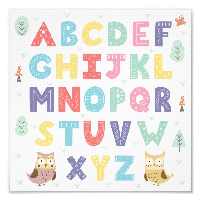 Alphabet Owls Photo Print (Front)